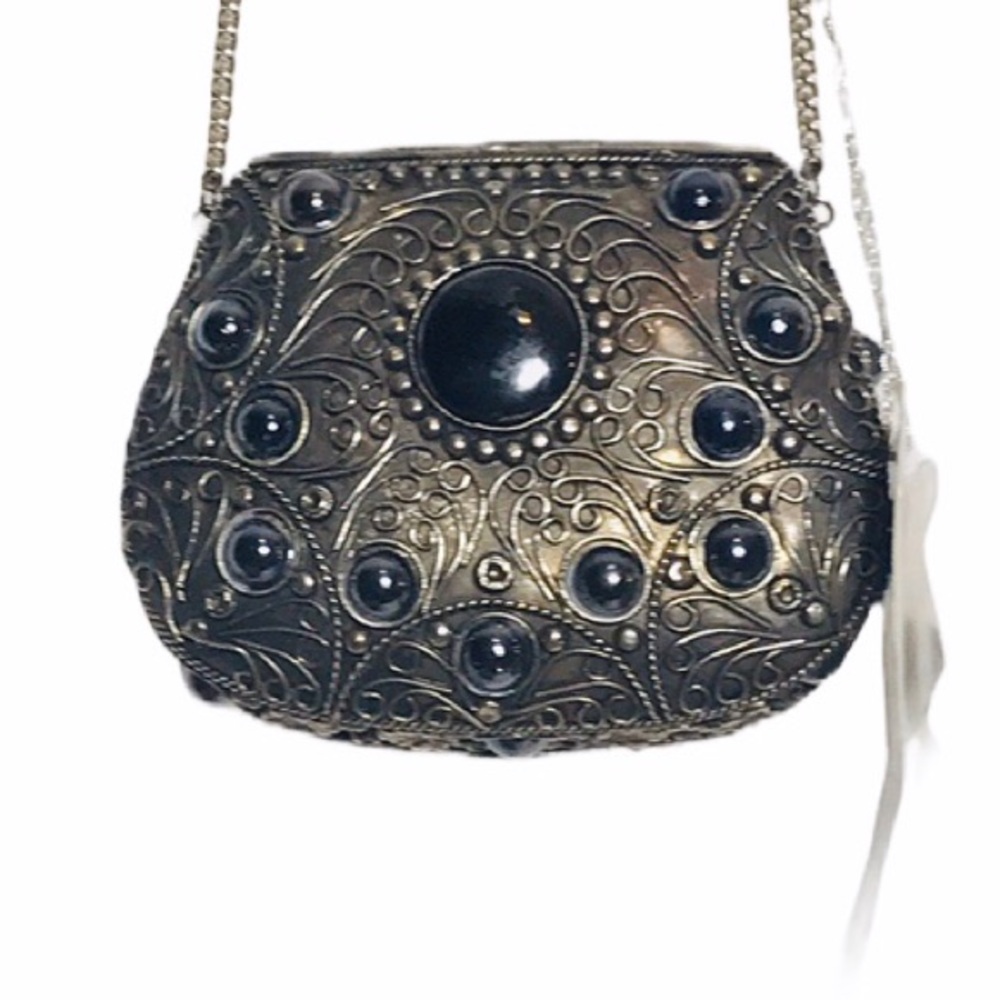 Indian Sajai Hematite Studded Metal Evening Purse